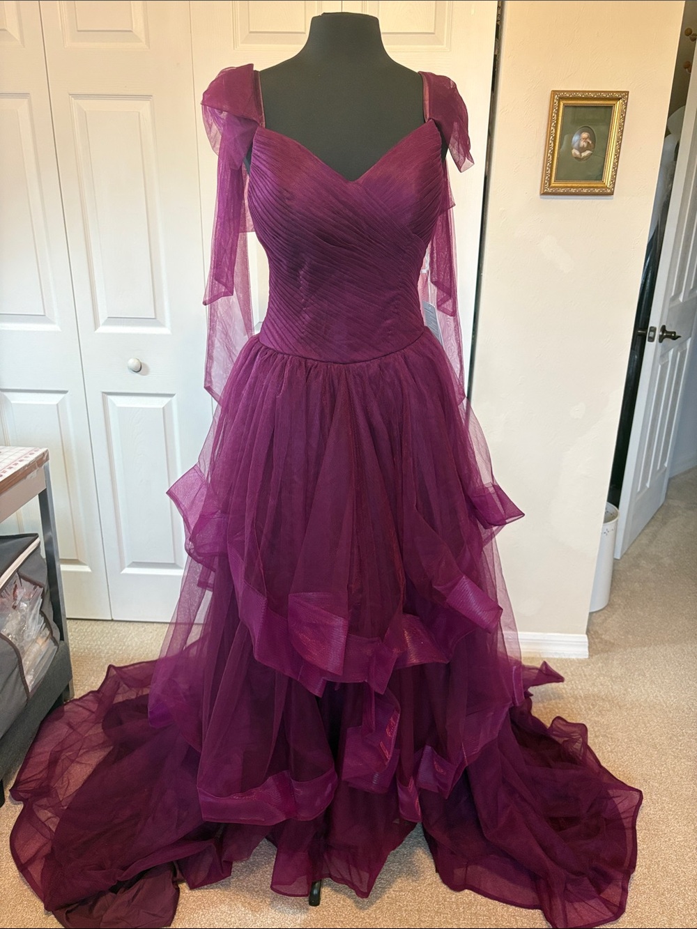 NWT Stunning Plum / Deep Purple Tulle Ballgown & Evening Dress – Size 8.